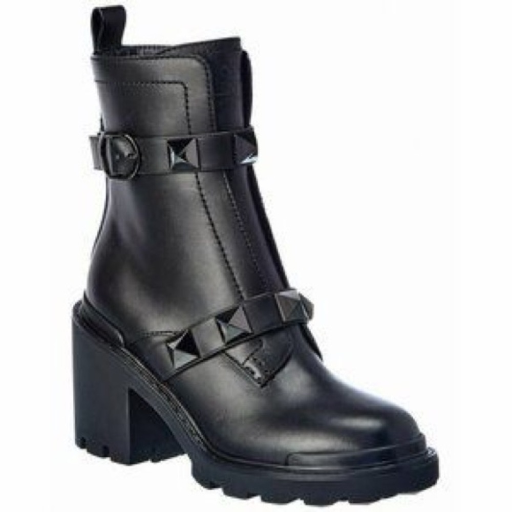 Valentino Garavani Black Studded Leather Block-Heel Ankle Boots